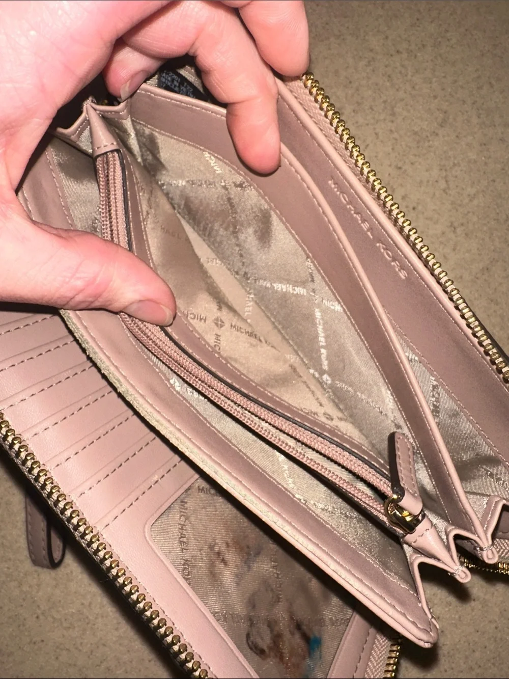 Michael Kors Pink and White Striped Wristlet Wallet